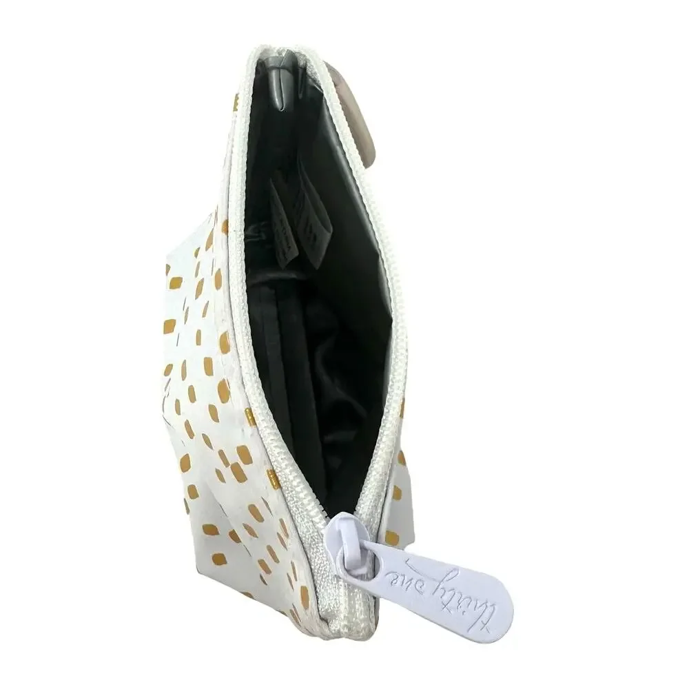 Thirty One Gifts White &‎ Gold Makeup Bag Zipper Clip Cute Compact Travel Purse